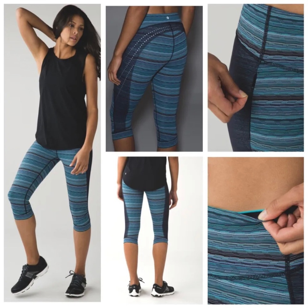 Lululemon Stop At Nothing Crop Space Dye Twist Naval Blue Peacock Leggings Sz 2